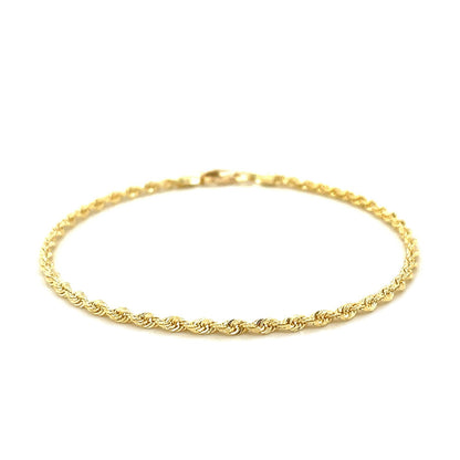 Pulsera de cuerda de oro amarillo macizo de 14k de 2.5mm con corte de diamante