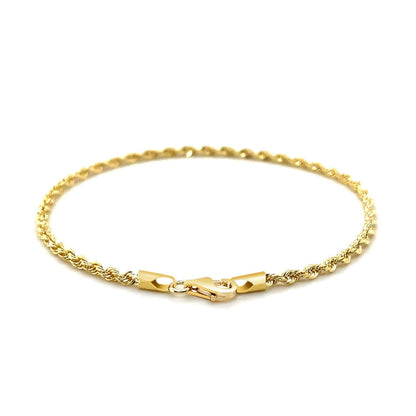 Pulsera de cuerda de oro amarillo macizo de 14k de 2.5mm con corte de diamante