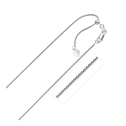 Cadena ajustable de oro blanco de 14k, estilo trigo, 1.0mm