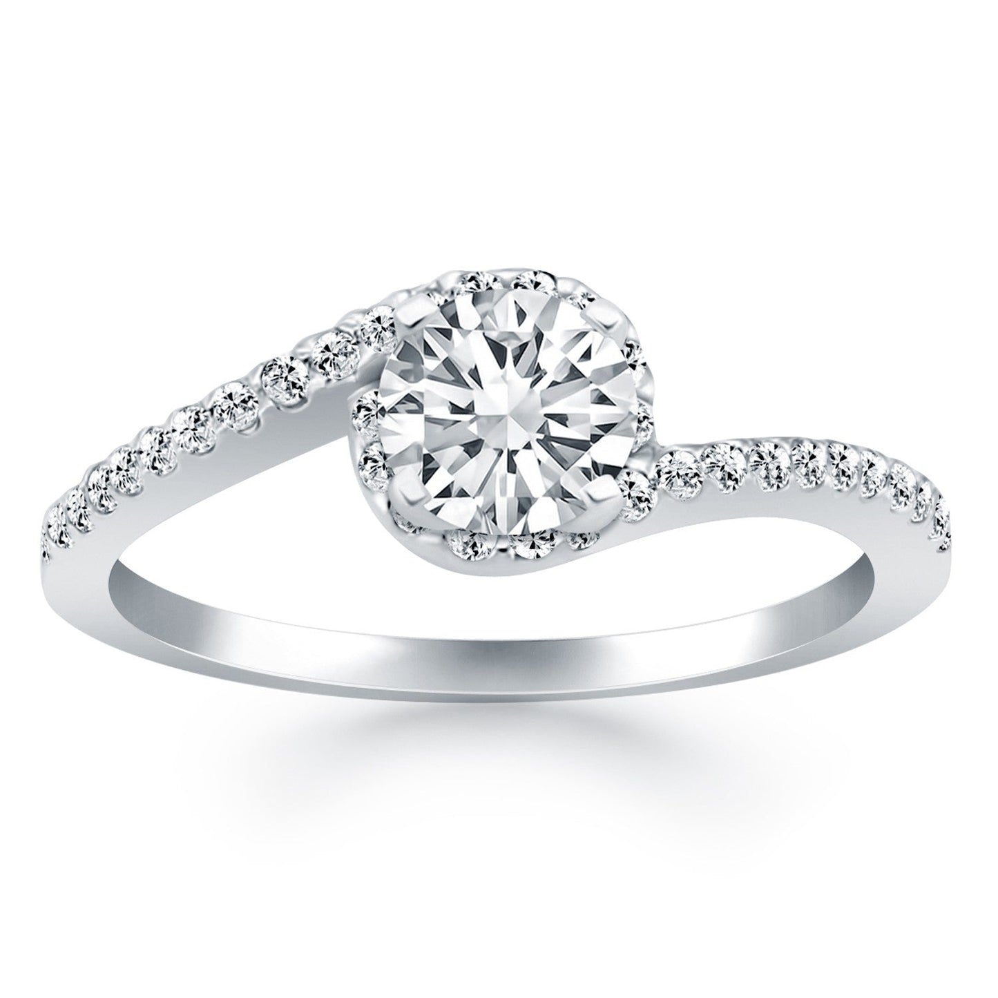 Anillo de compromiso con halo de diamantes en espiral de oro blanco de 14 quilates