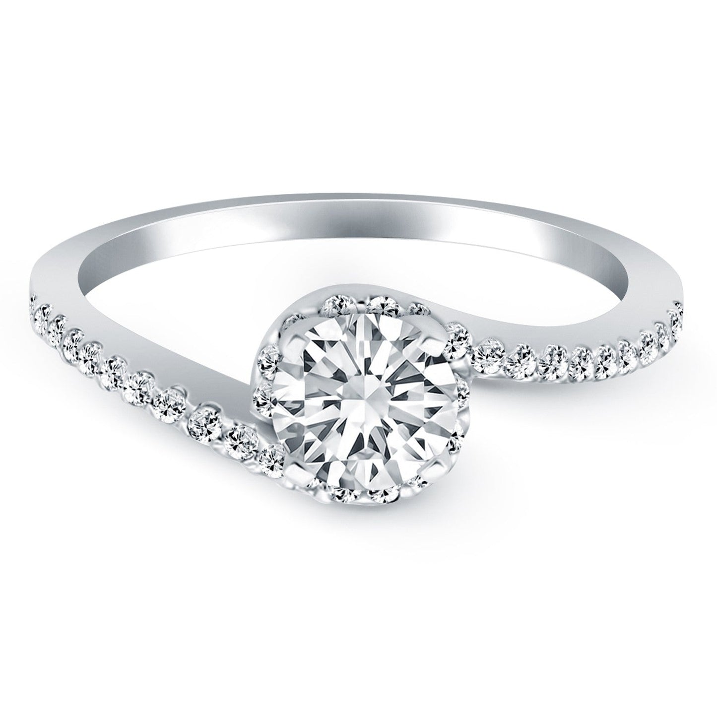 Anillo de compromiso con halo de diamantes en espiral de oro blanco de 14 quilates