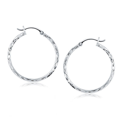 Aretes de aro de oro blanco de 14k con corte de diamante