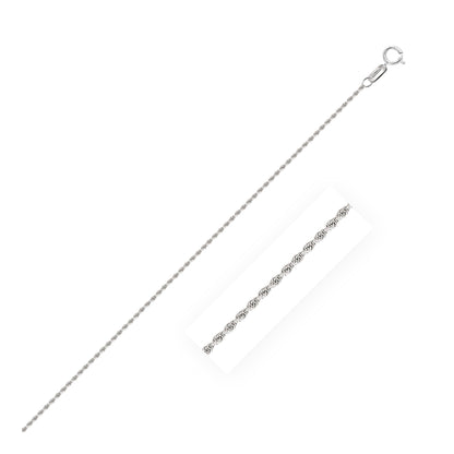 Cadena de cuerda sólida con corte de diamante de oro blanco de 10k y 1,4 mm
