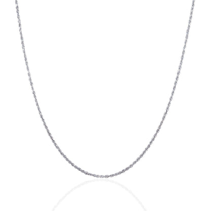 Cadena de cuerda sólida con corte de diamante de oro blanco de 10k y 1,4 mm