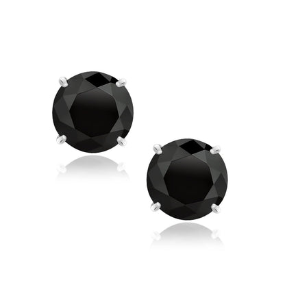 Pendientes de botón de oro blanco de 14k con circonita cúbica negra redonda de 8,0 mm
