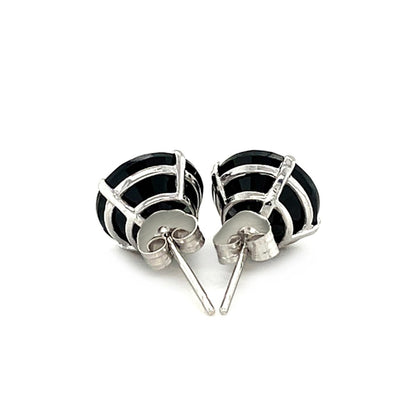 Pendientes de botón de oro blanco de 14k con circonita cúbica negra redonda de 8,0 mm