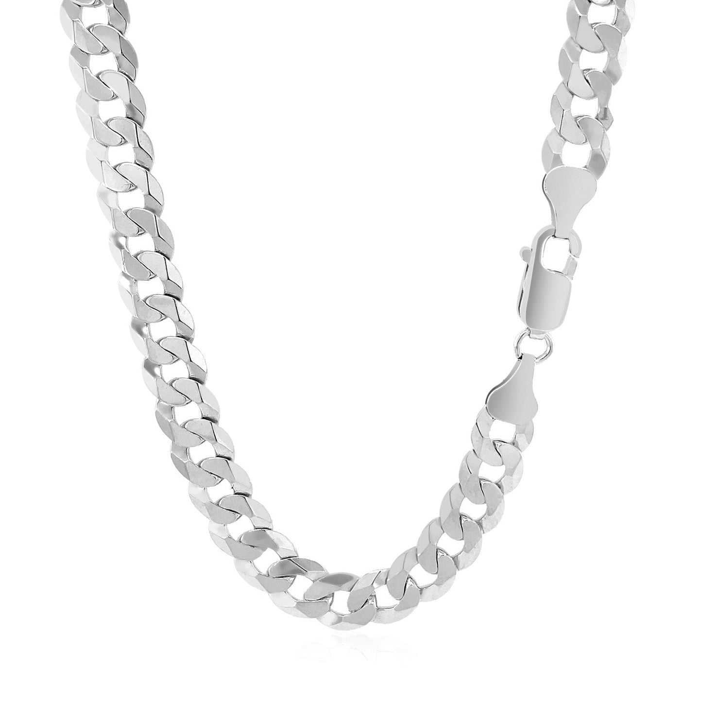 Cadena estilo cubana de plata esterlina chapada en rodio de 7,2 mm
