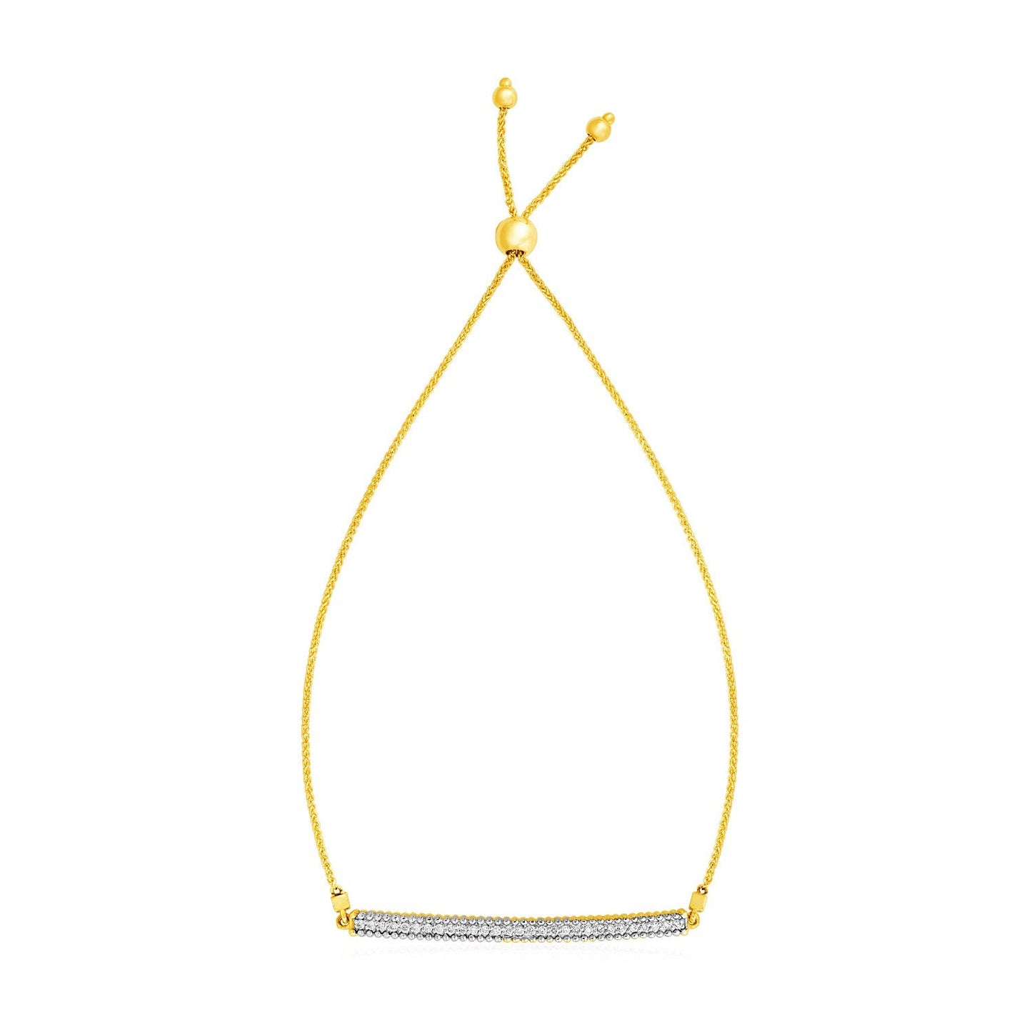 Pulsera ajustable de oro amarillo de 14k con barra texturizada y diamantes