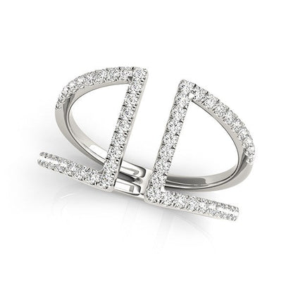 Anillo de oro blanco de 14 quilates de doble banda abierta con diamantes (1/2 quilate en total)
