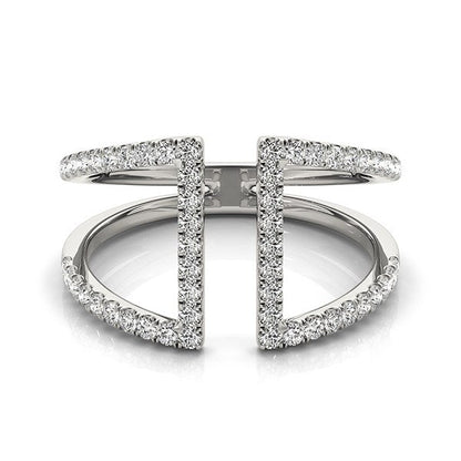 Anillo de oro blanco de 14 quilates de doble banda abierta con diamantes (1/2 quilate en total)