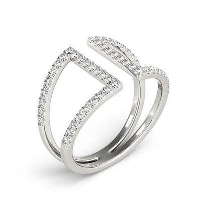 Anillo de oro blanco de 14 quilates de doble banda abierta con diamantes (1/2 quilate en total)