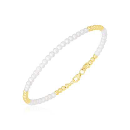 Pulsera de perlas de agua dulce Pallina de oro amarillo de 14k de alto pulido