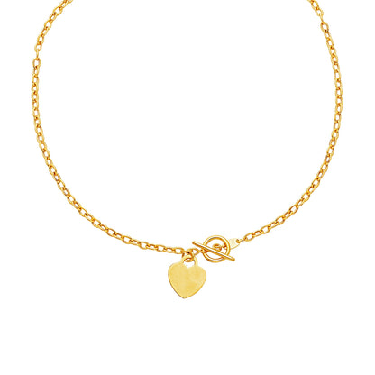 Collar Toggle con Dije de Corazón en Oro Amarillo de 14k