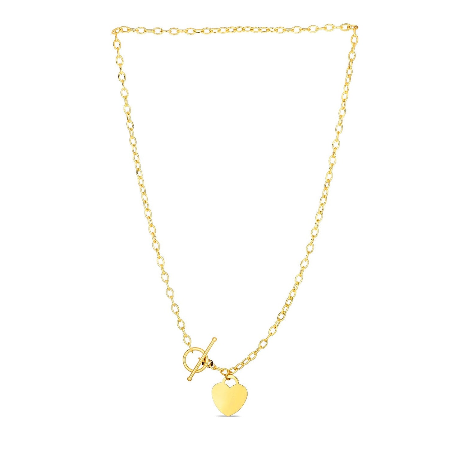 Collar Toggle con Dije de Corazón en Oro Amarillo de 14k