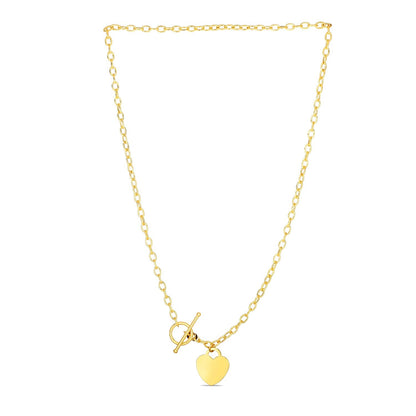 Collar Toggle con Dije de Corazón en Oro Amarillo de 14k