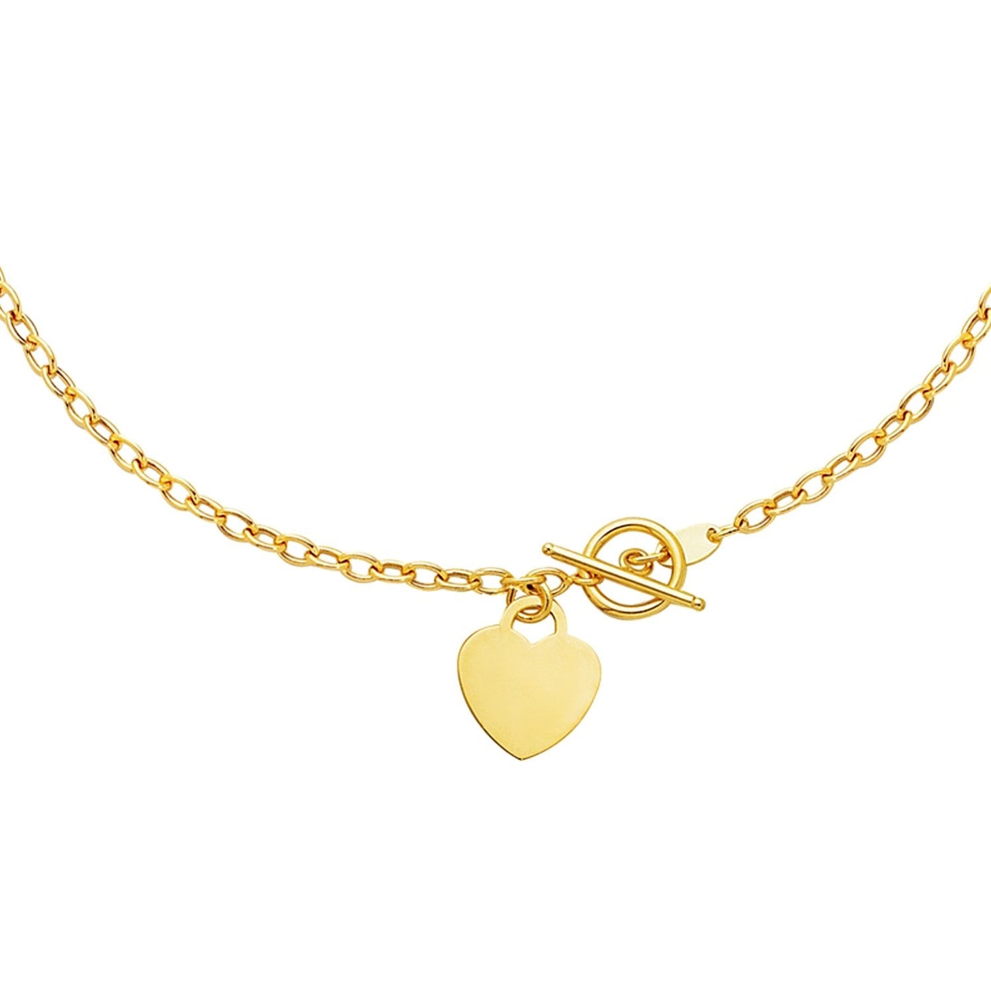 Collar Toggle con Dije de Corazón en Oro Amarillo de 14k