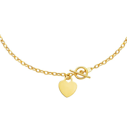 Collar Toggle con Dije de Corazón en Oro Amarillo de 14k