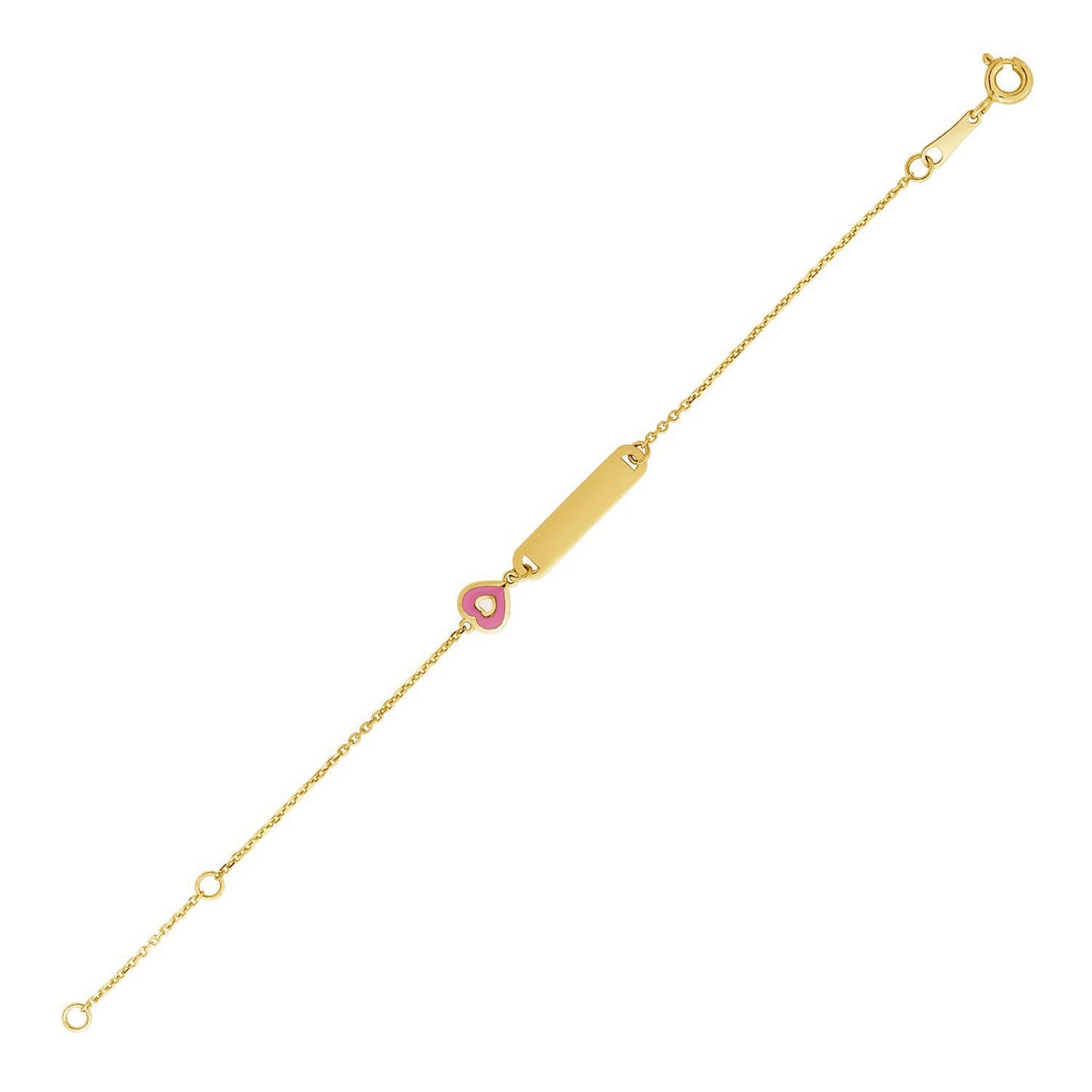 Pulsera de identificación para niños de oro amarillo de 14k de 5 1/2 pulgadas con corazón esmaltado