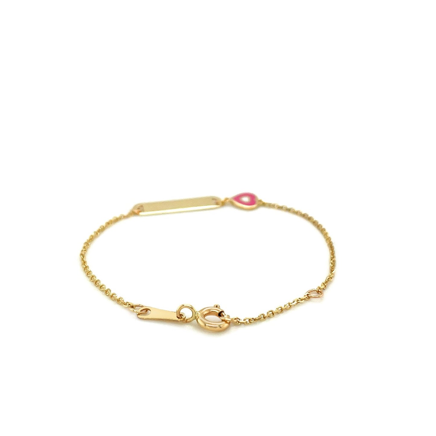 Pulsera de identificación para niños de oro amarillo de 14k de 5 1/2 pulgadas con corazón esmaltado