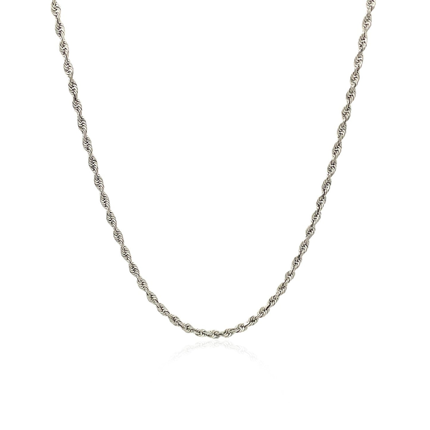 Cadena de cuerda maciza de oro blanco de 10k con corte de diamante de 1.5mm
