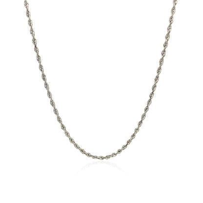 Cadena de cuerda maciza de oro blanco de 10k con corte de diamante de 1.5mm