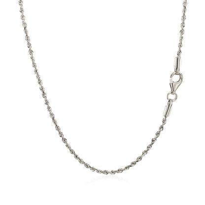 Cadena de cuerda maciza de oro blanco de 10k con corte de diamante de 1.5mm