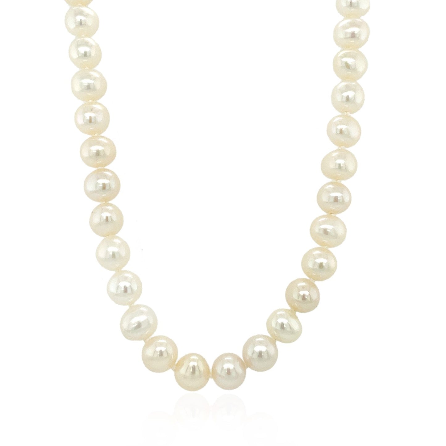 Collar de oro amarillo de 14k con perlas cultivadas de agua dulce blancas (6.0mm a 6.5mm)