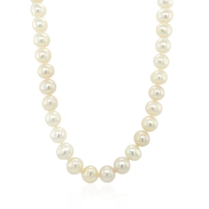 Collar de oro amarillo de 14k con perlas cultivadas de agua dulce blancas (6.0mm a 6.5mm)