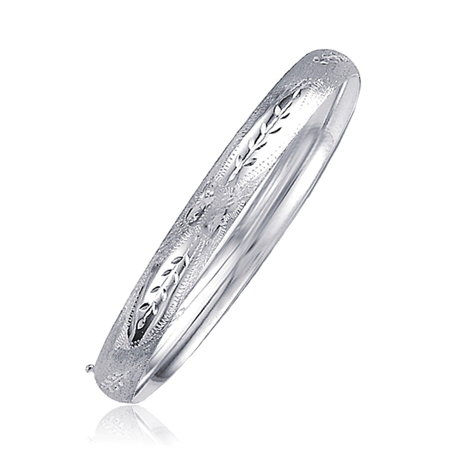 Brazalete Clásico Floral Tallado en Oro Blanco de 14k (6.0mm)
