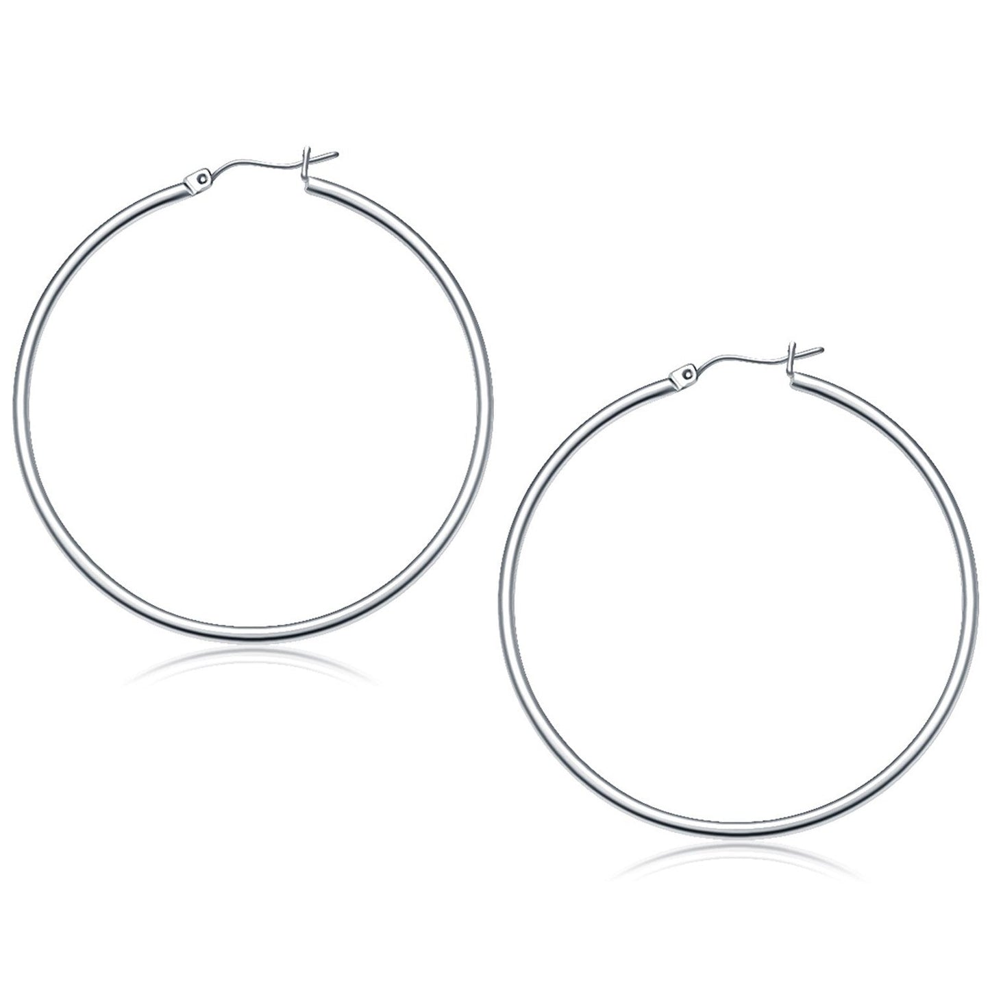 Pendientes de aro pulidos de oro blanco de 14k (50 mm)
