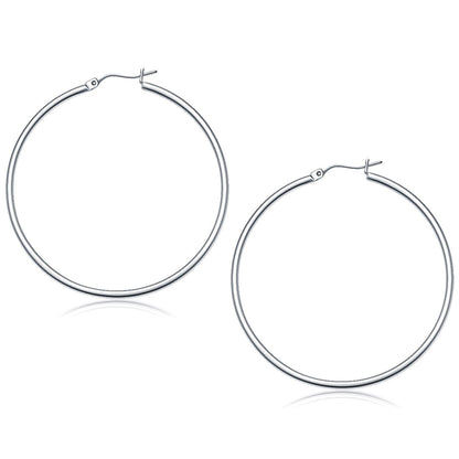 Pendientes de aro pulidos de oro blanco de 14k (50 mm)