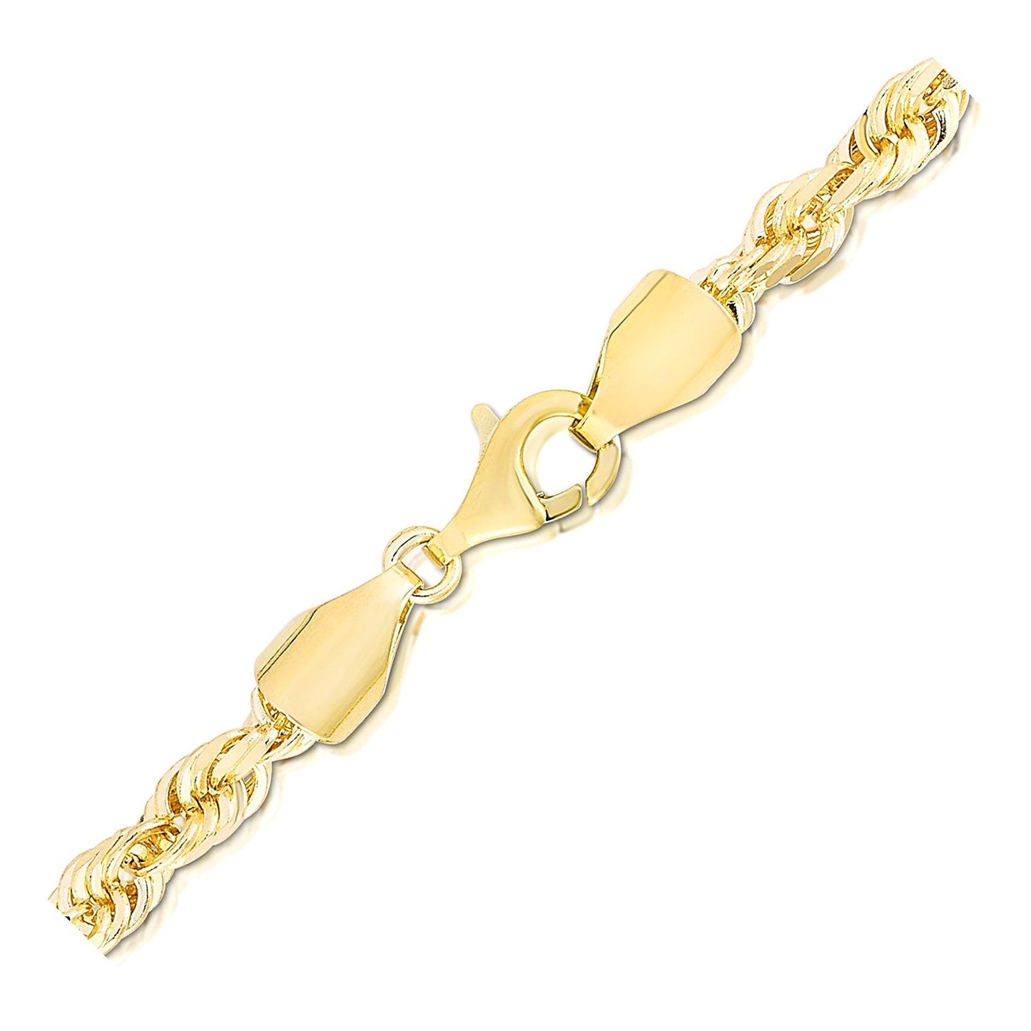 Pulsera de cuerda maciza de oro amarillo de 14k con corte de diamante de 5.0mm