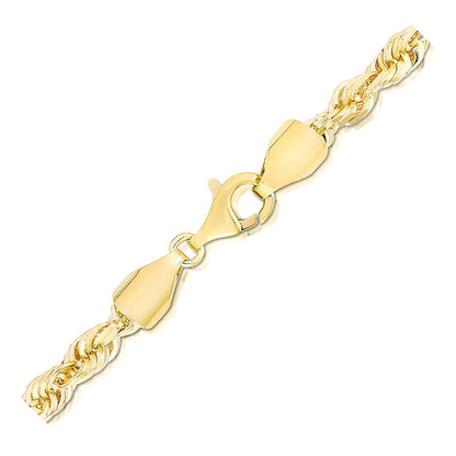 Pulsera de cuerda maciza de oro amarillo de 14k con corte de diamante de 5.0mm