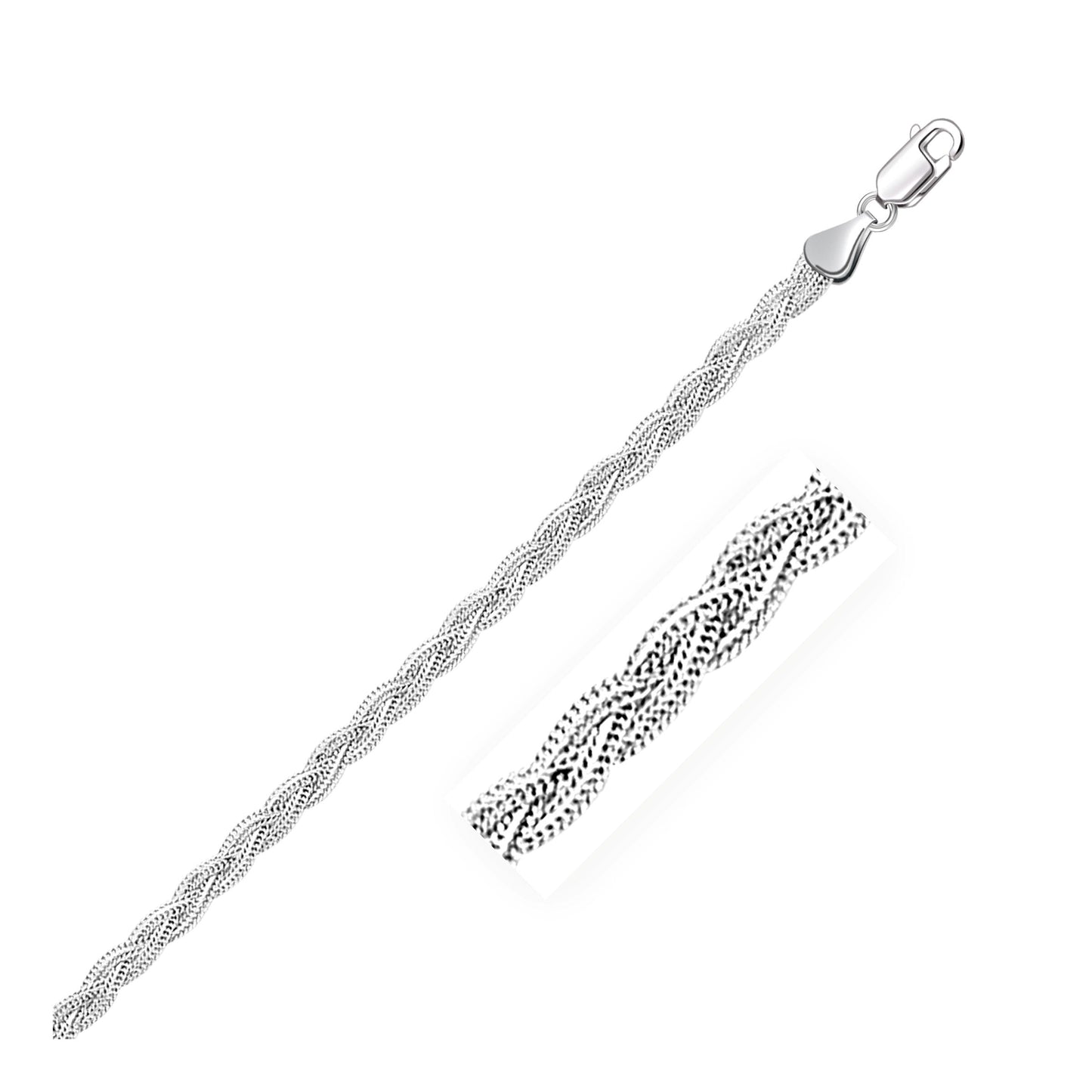 Pulsera Trenzada de Oro Blanco de 14k y 3,5mm