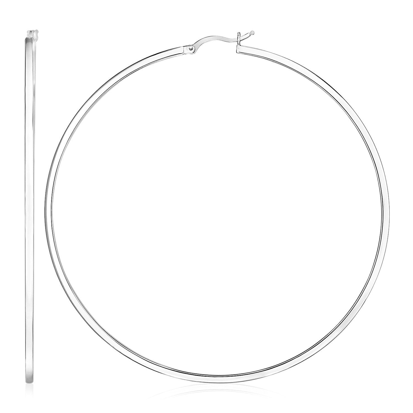 Pendientes de aro pulidos de plata de ley con perfil rectangular grande