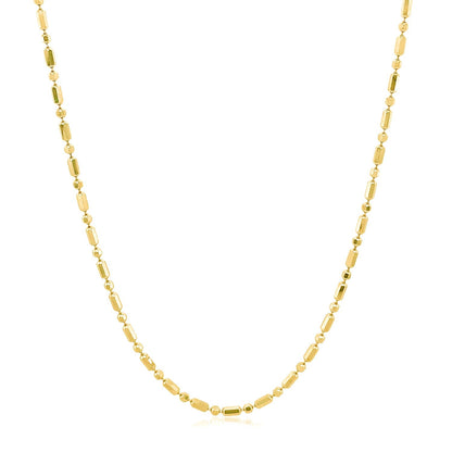 Cadena de Oro Amarillo de 14k con Cuentas Alternas Talladas con Diamante de 1.5mm