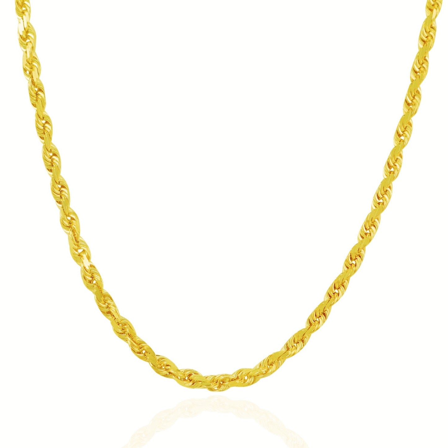 Cadena de soga sólida de oro amarillo de 10k con corte de diamante de 5.0mm