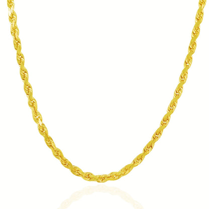 Cadena de soga sólida de oro amarillo de 10k con corte de diamante de 5.0mm