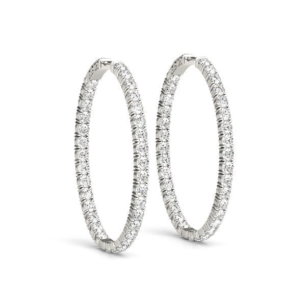 Aretes de aro ovalados de doble cara con diamantes en oro blanco de 14k (2 ct. t.w.)