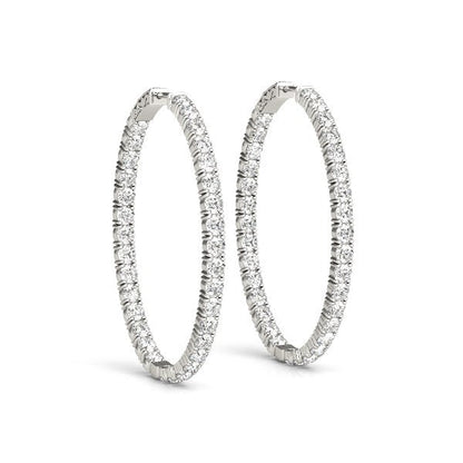Aretes de aro ovalados de doble cara con diamantes en oro blanco de 14k (2 ct. t.w.)