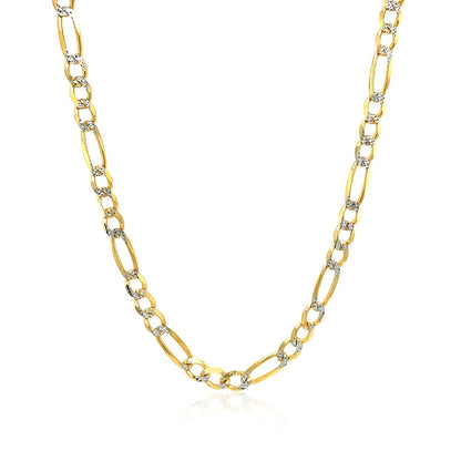Cadena Figaro de pavé maciza de oro amarillo de 14K y 4.0 mm