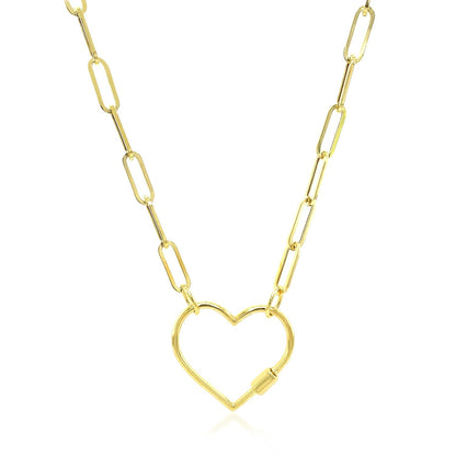 Collar de cadena de oro amarillo de 14k con broche de mosquetón de corazón