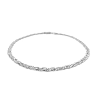 Tobillera de cola de zorro trenzada de oro blanco de 14k y 3,5 mm