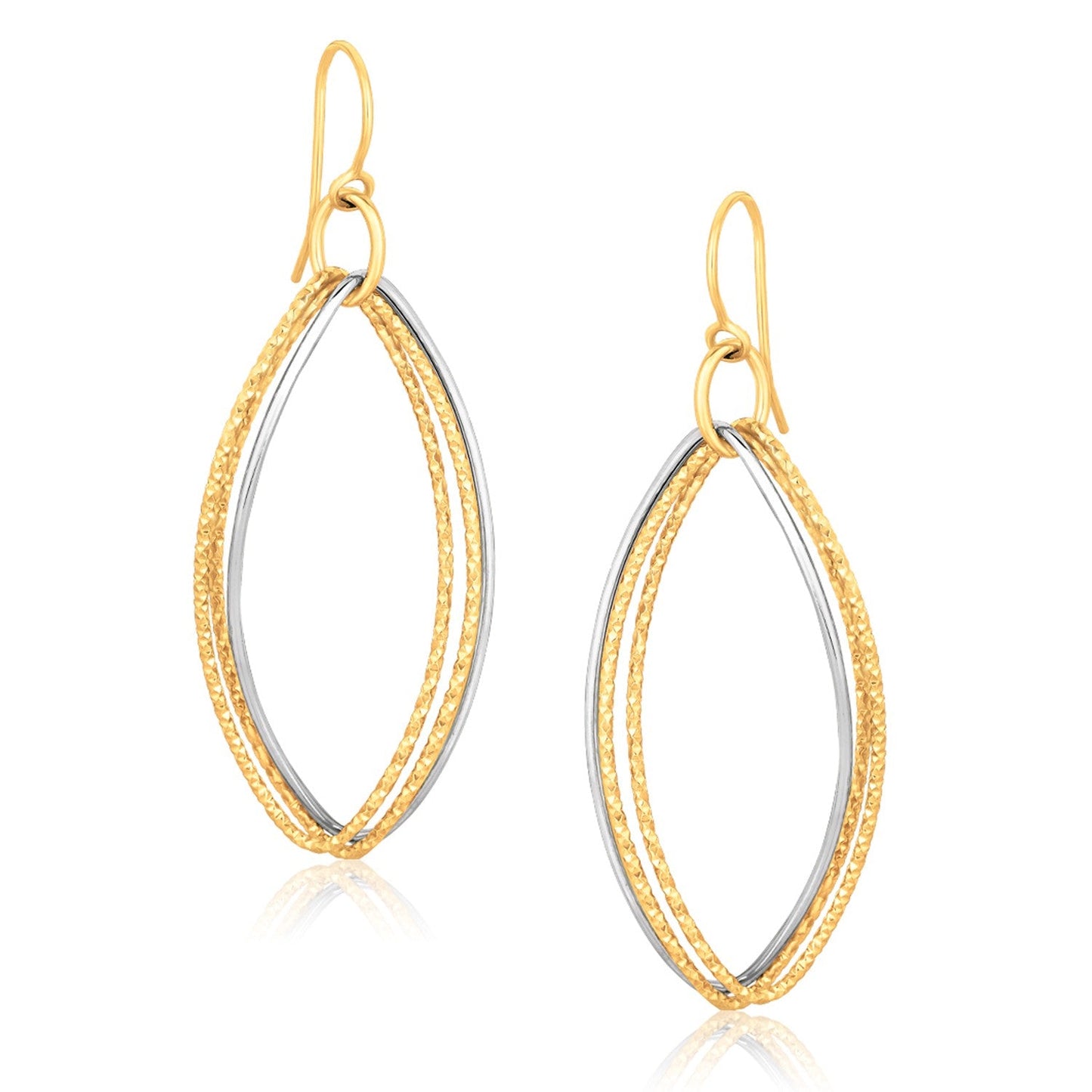 Pendientes Colgantes en Oro de 14k Dos Tonos con Triple Óvalo Texturizado