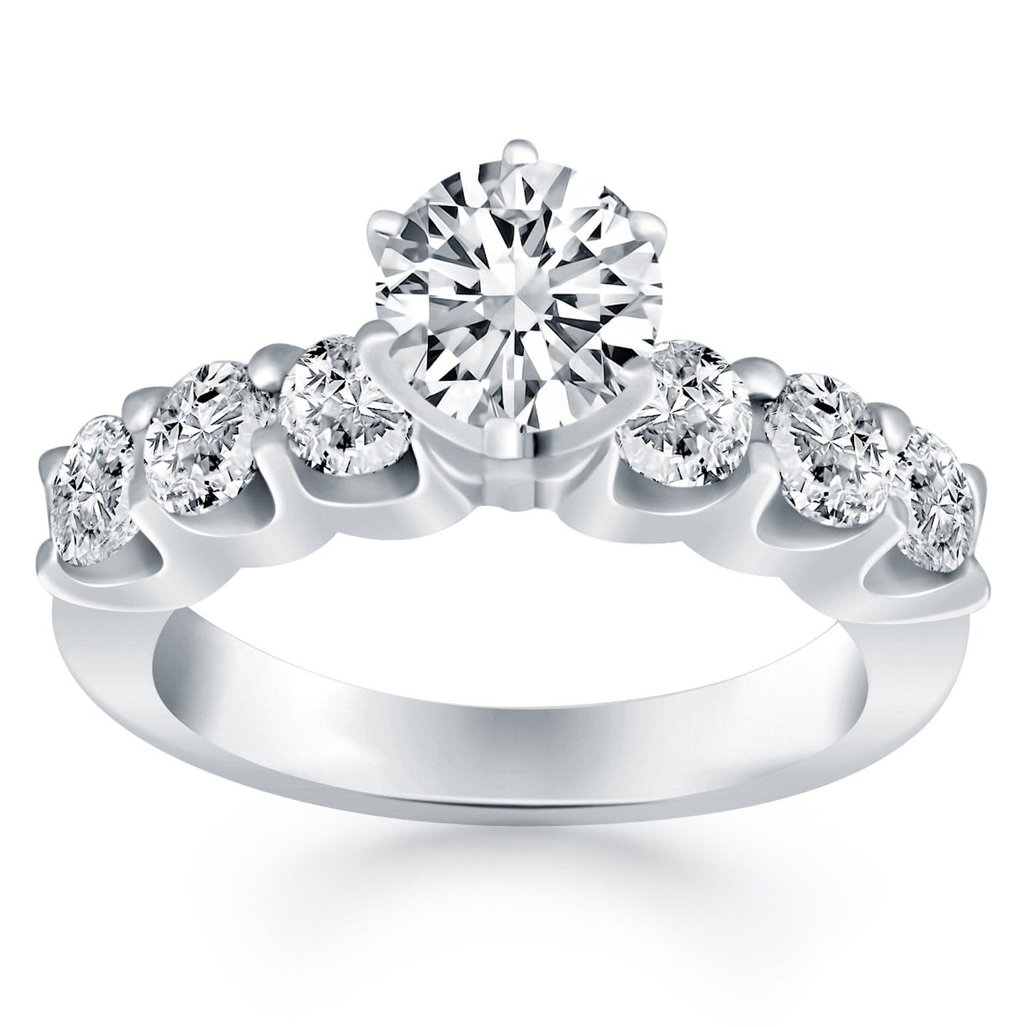 Anillo de compromiso de oro blanco de 14k con diamantes y garras compartidas