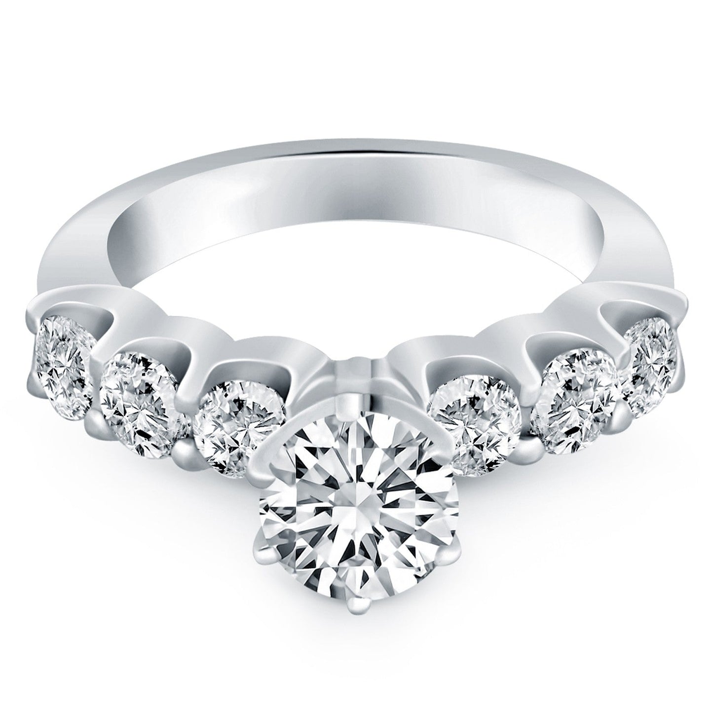 Anillo de compromiso de oro blanco de 14k con diamantes y garras compartidas