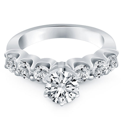 Anillo de compromiso de oro blanco de 14k con diamantes y garras compartidas