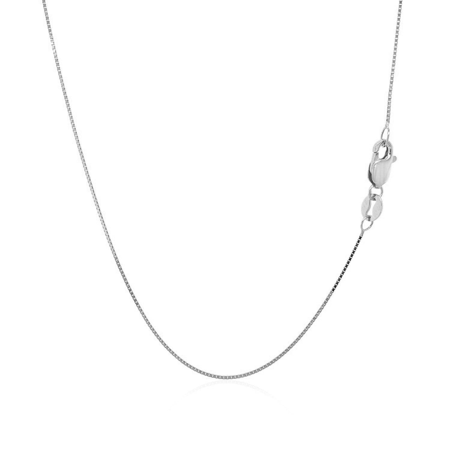 Cadena clásica de oro blanco de 14k, diseño Box, 0.6mm