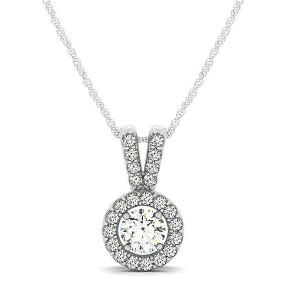 Colgante Redondo con Asa Dividida y Halo de Diamantes en Oro Blanco de 14k (3/4 ct. de peso total)