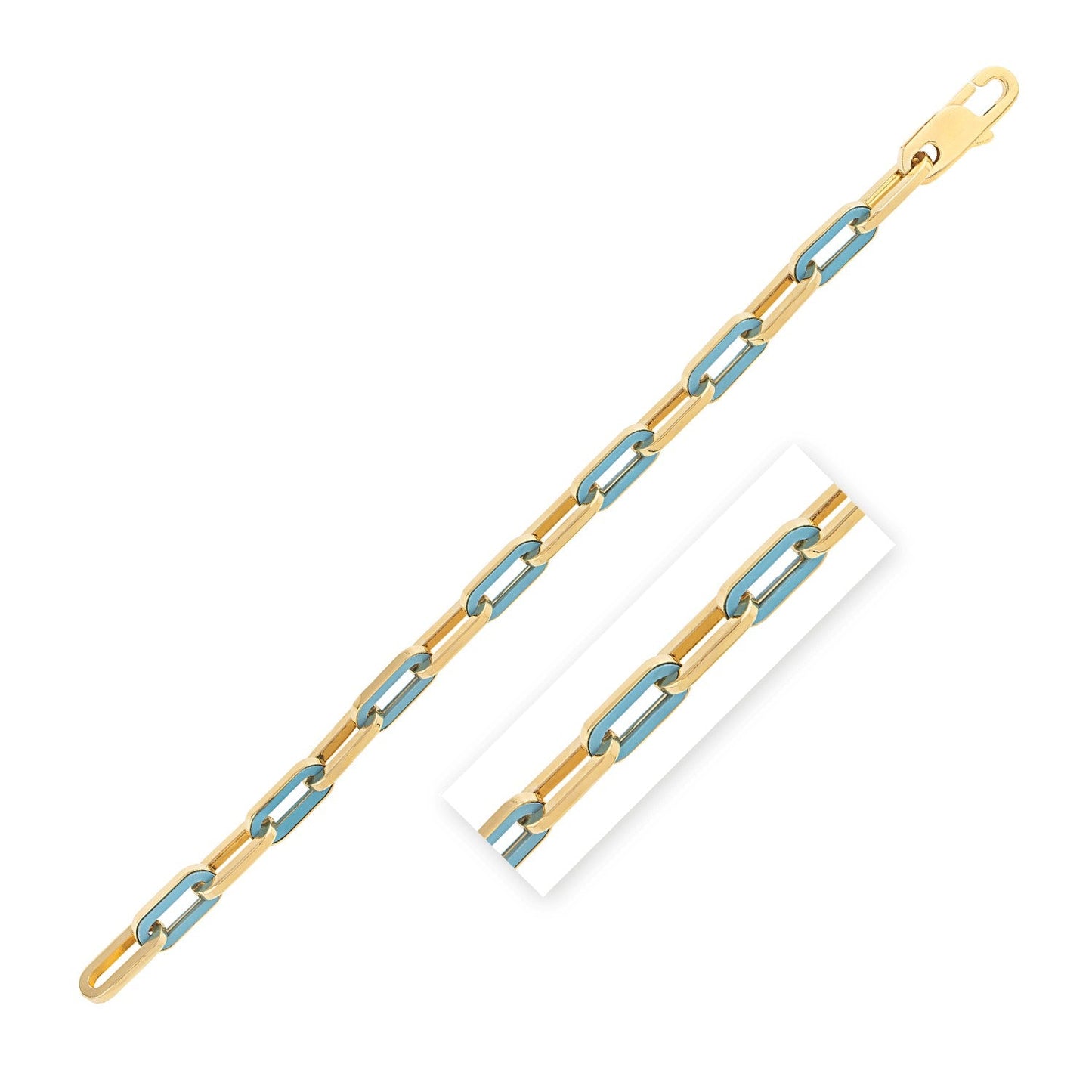 Pulsera de eslabones ovalados con gema de turquesa en oro amarillo de 14k (7.00 mm)